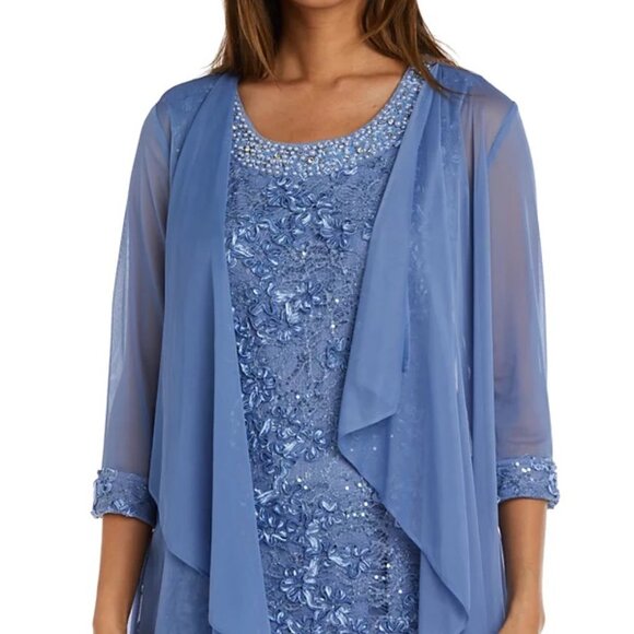 R & M Richards Women's Sequined Soutache-Mesh Dress Blue Size 6 - Picture 5 of 5